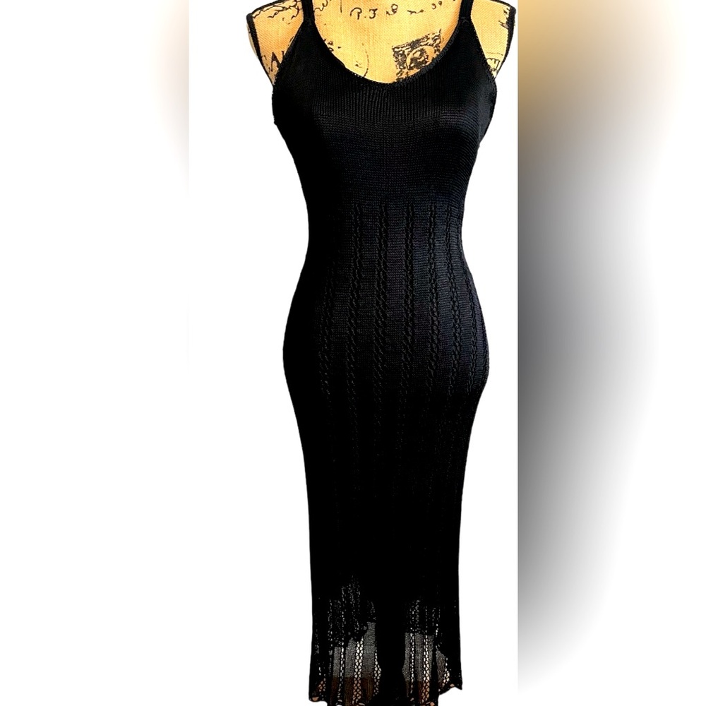 Dressbarn Woman Collection Black Lined Knit Spaghetti Dress Size 16W